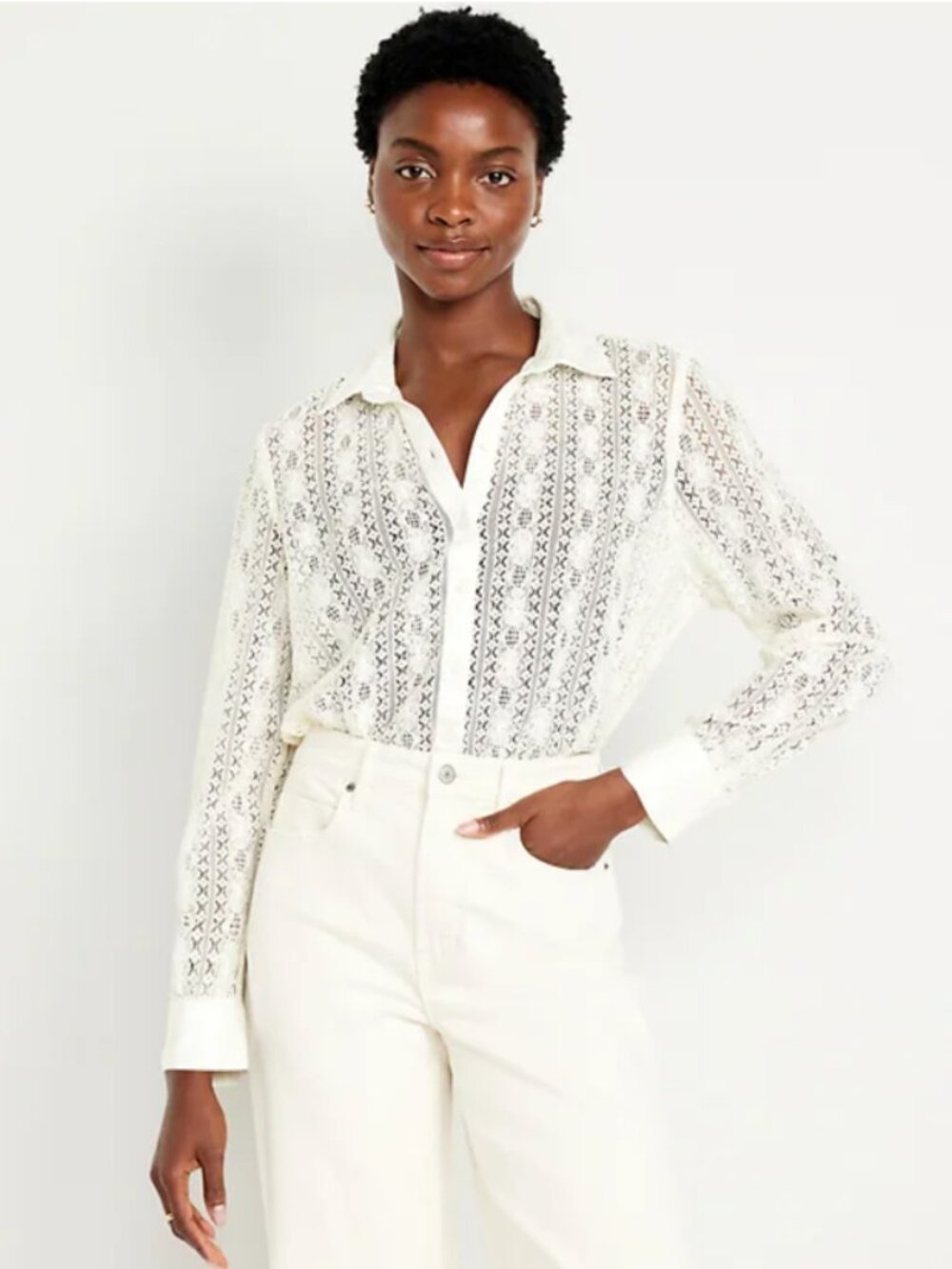 Old Navy Cream Lace Button-Down Shirt Size XL